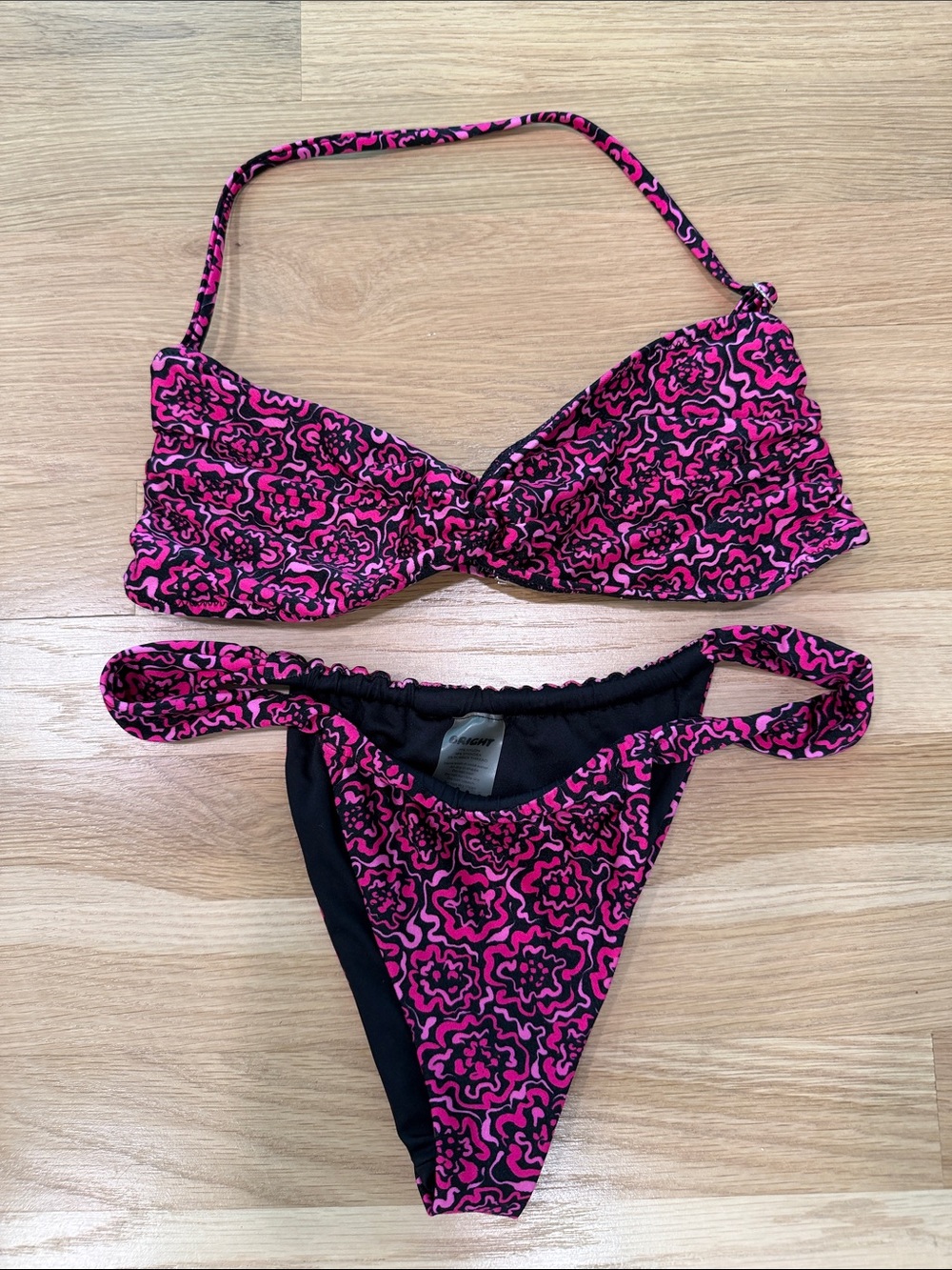 BRIGHT Pink Patterned Bandeau Bikini Set